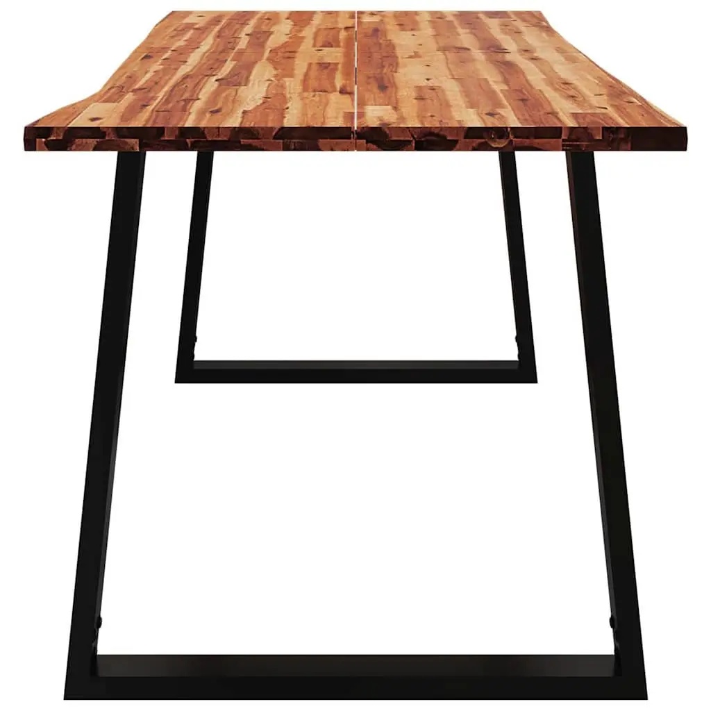Dining Table Live Edge 160x80x75 cm Solid Acacia Wood U-Shaped Steel Legs Brown