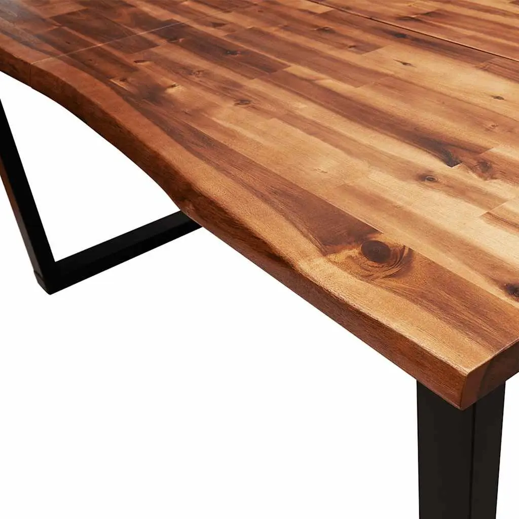 Dining Table Live Edge 160x80x75 cm Solid Acacia Wood U-Shaped Steel Legs Brown