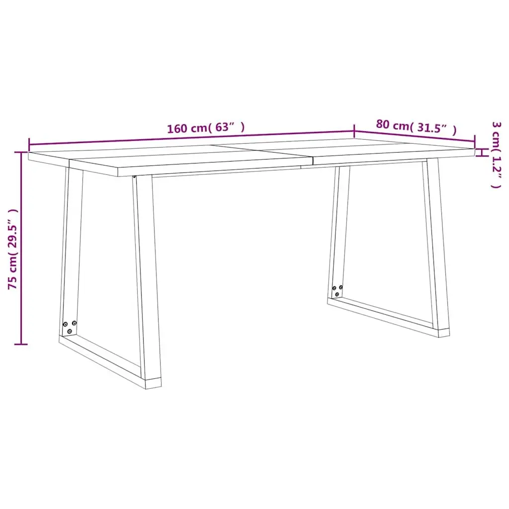 Dining Table Live Edge 160x80x75 cm Solid Acacia Wood U-Shaped Steel Legs Brown