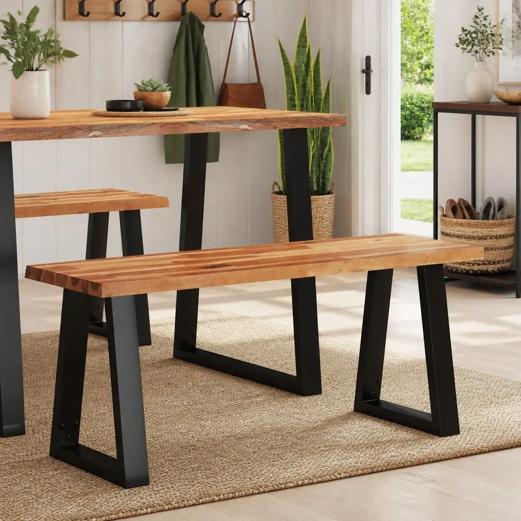 Solid Wood Bench Brown Live Edge 110cm Acacia Wood Dining Room Hallway Storage Furniture