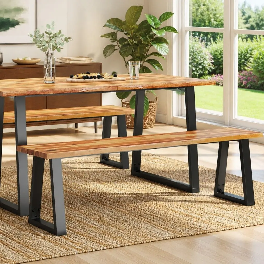 Acacia Wood Live Edge Bench 160cm Brown Seating Furniture U-Shaped Steel Frame