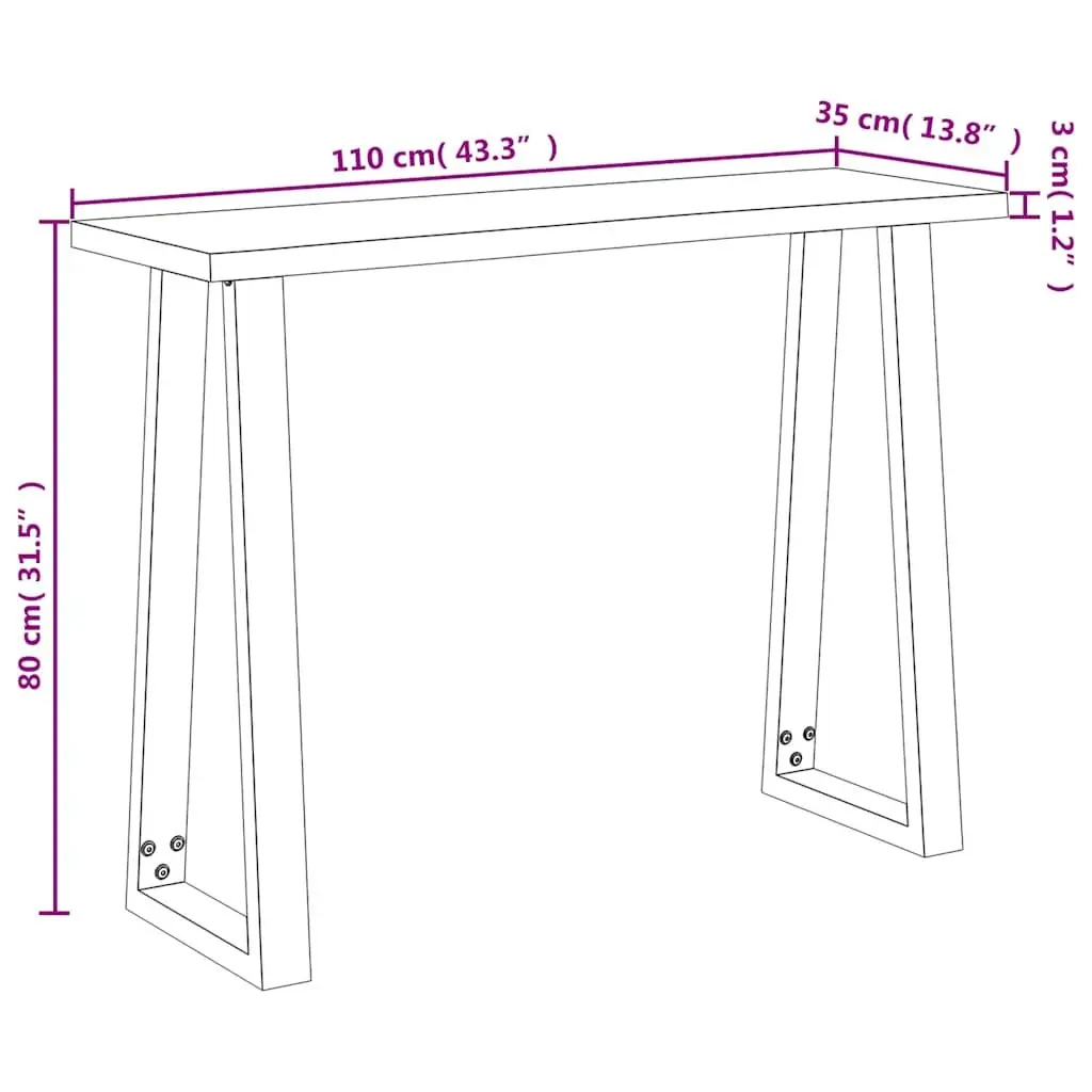 Console Table Live Edge Acacia Wood 110cm Brown U-Shaped Steel Legs