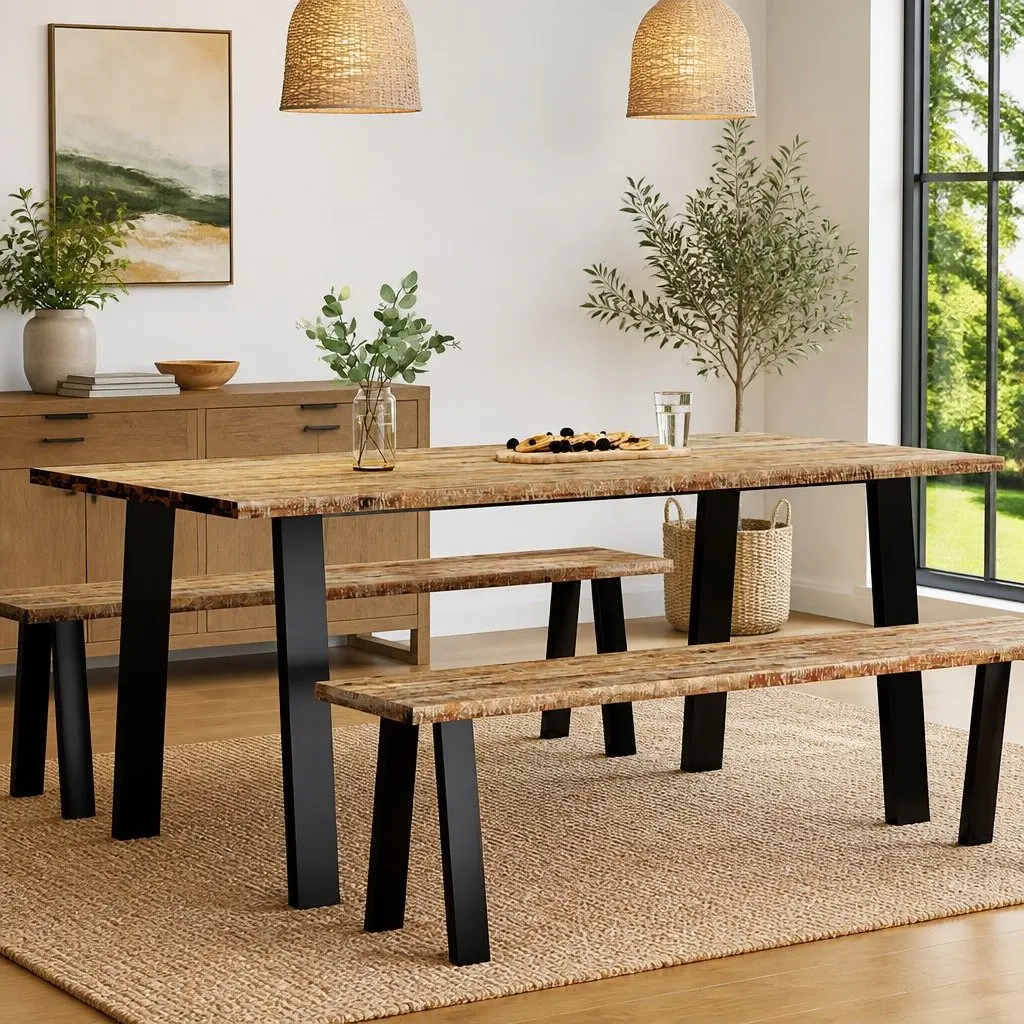 Dining Table Industrial Style 150x90x75cm Solid Acacia Wood Steel Legs Brown