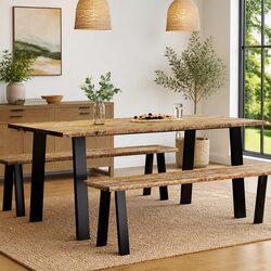 Solid Acacia Wood Dining Table with Steel Legs