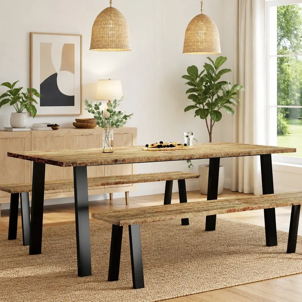 Dining Table Industrial Style 200x90x75 cm Solid Wood Acacia Brown Metal Legs