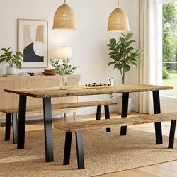 Acacia Wood Dining Table with Industrial Steel Legs