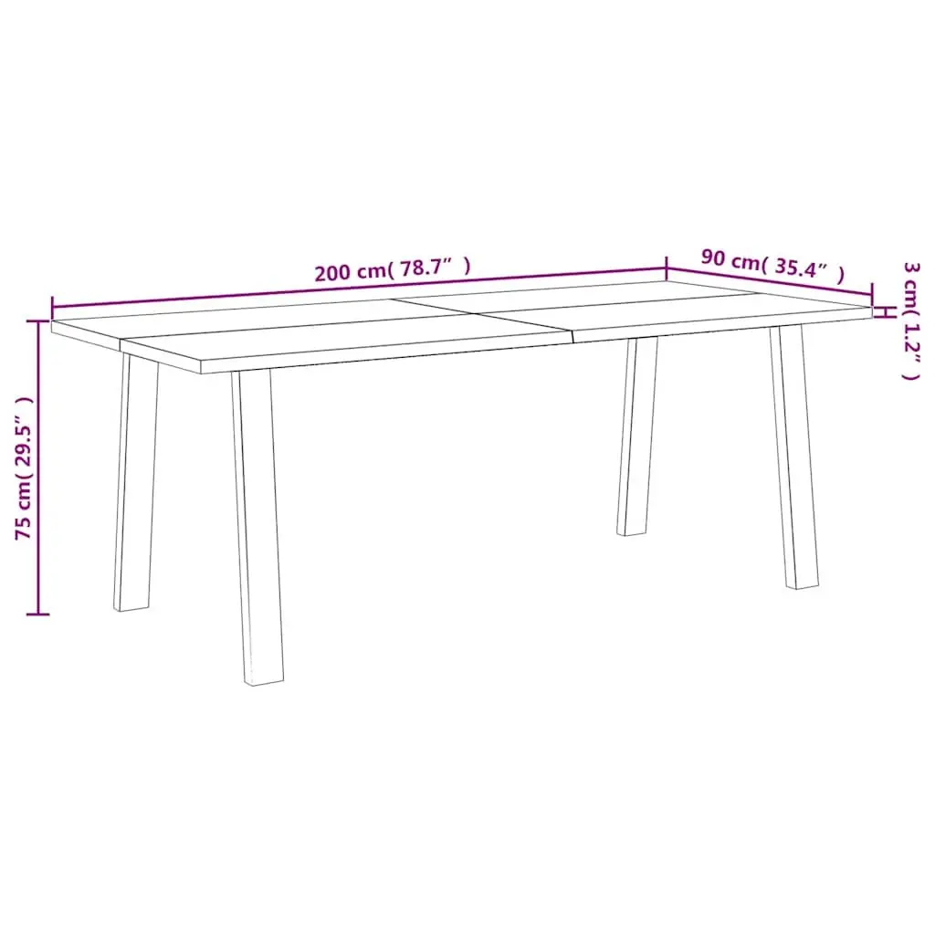 Dining Table Industrial Style 200x90x75 cm Solid Wood Acacia Brown Metal Legs