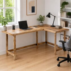 L-Shaped Wooden Desk for Cozy Home Offices