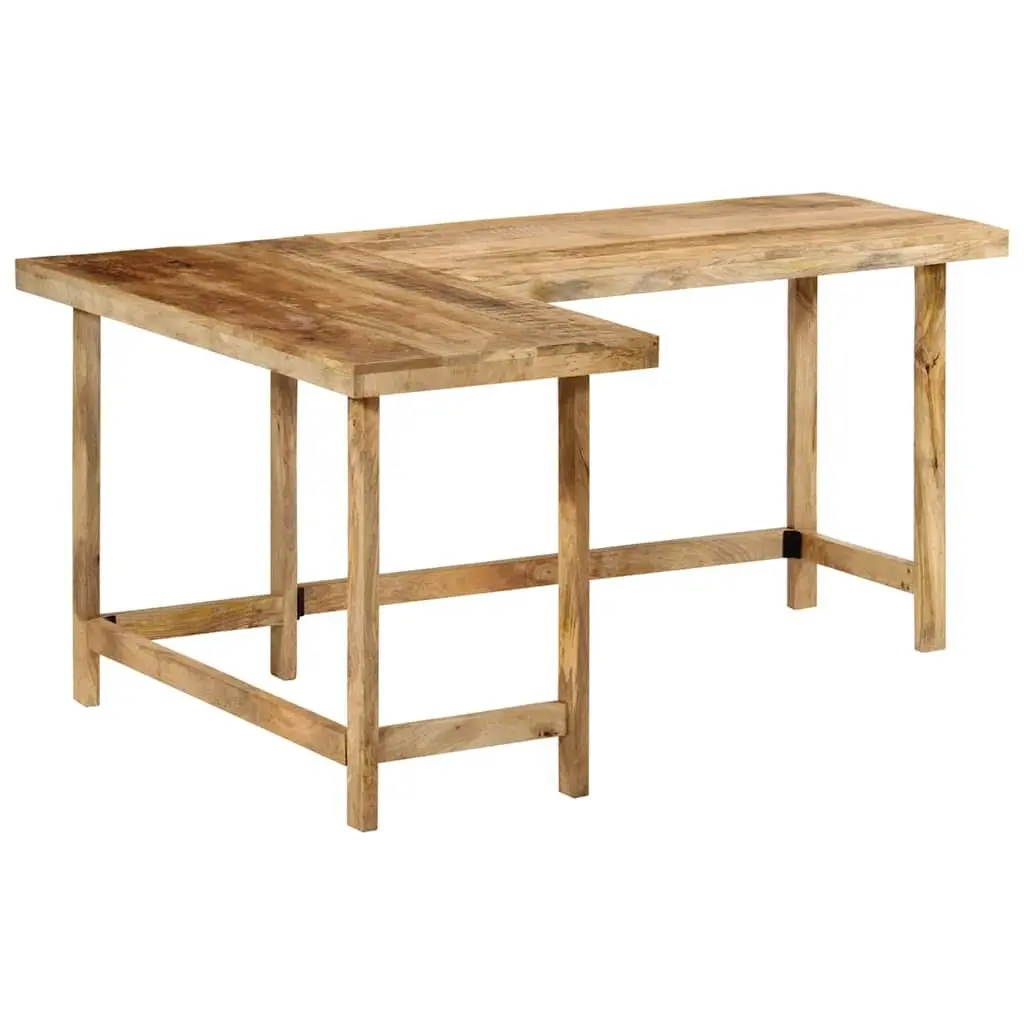L-Shaped Wooden Desk Brown 165x110x75cm Solid Mango Wood Home Office Study Table