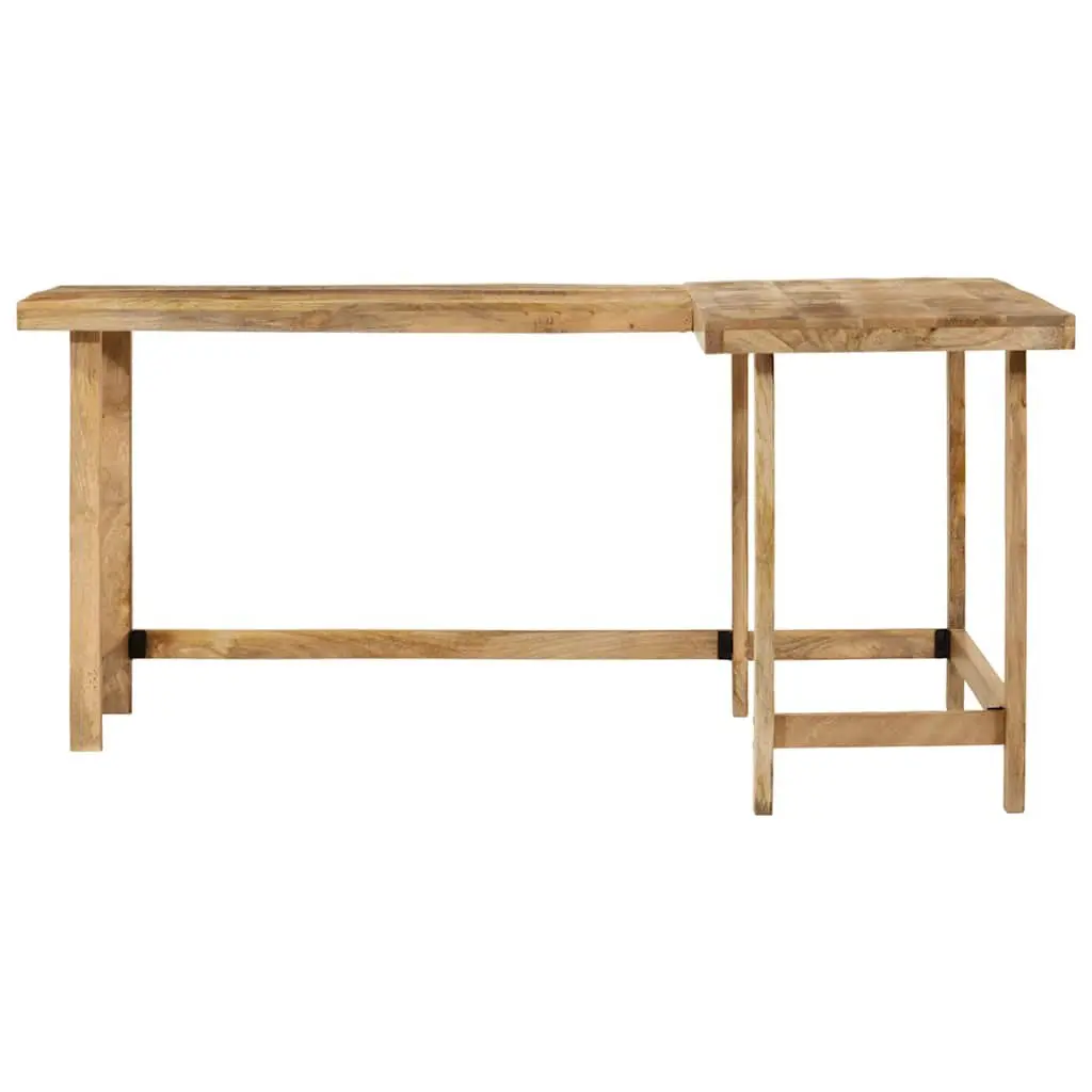 L-Shaped Wooden Desk Brown 165x110x75cm Solid Mango Wood Home Office Study Table