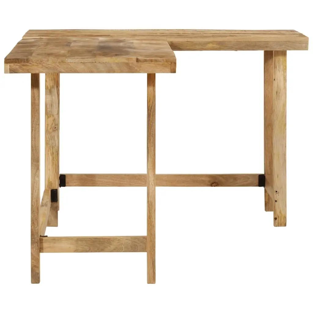 L-Shaped Wooden Desk Brown 165x110x75cm Solid Mango Wood Home Office Study Table