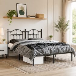 Black Metal Bed Frame 135x190 cm with Headboard