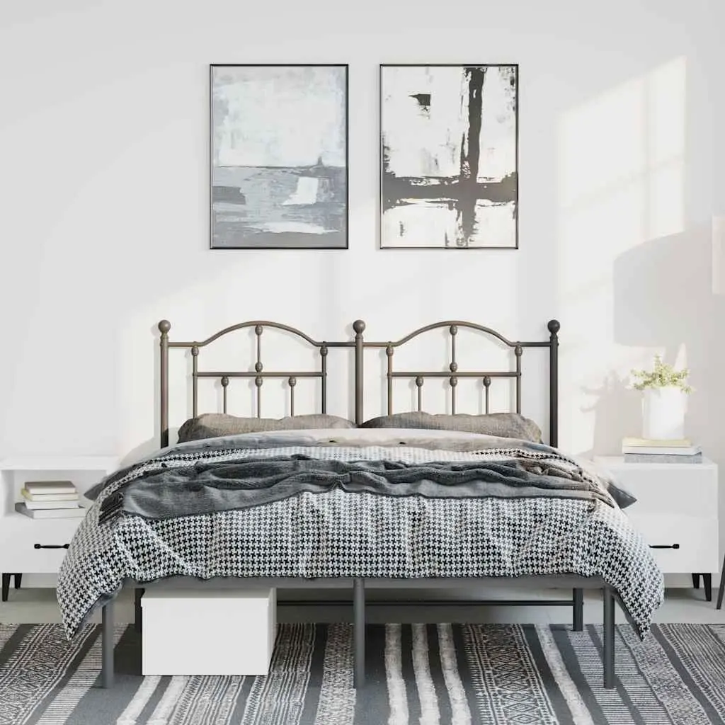 Black Metal Bed Frame 135x190 cm with Headboard