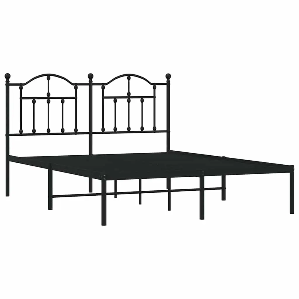 Black Metal Bed Frame 135x190 cm with Headboard