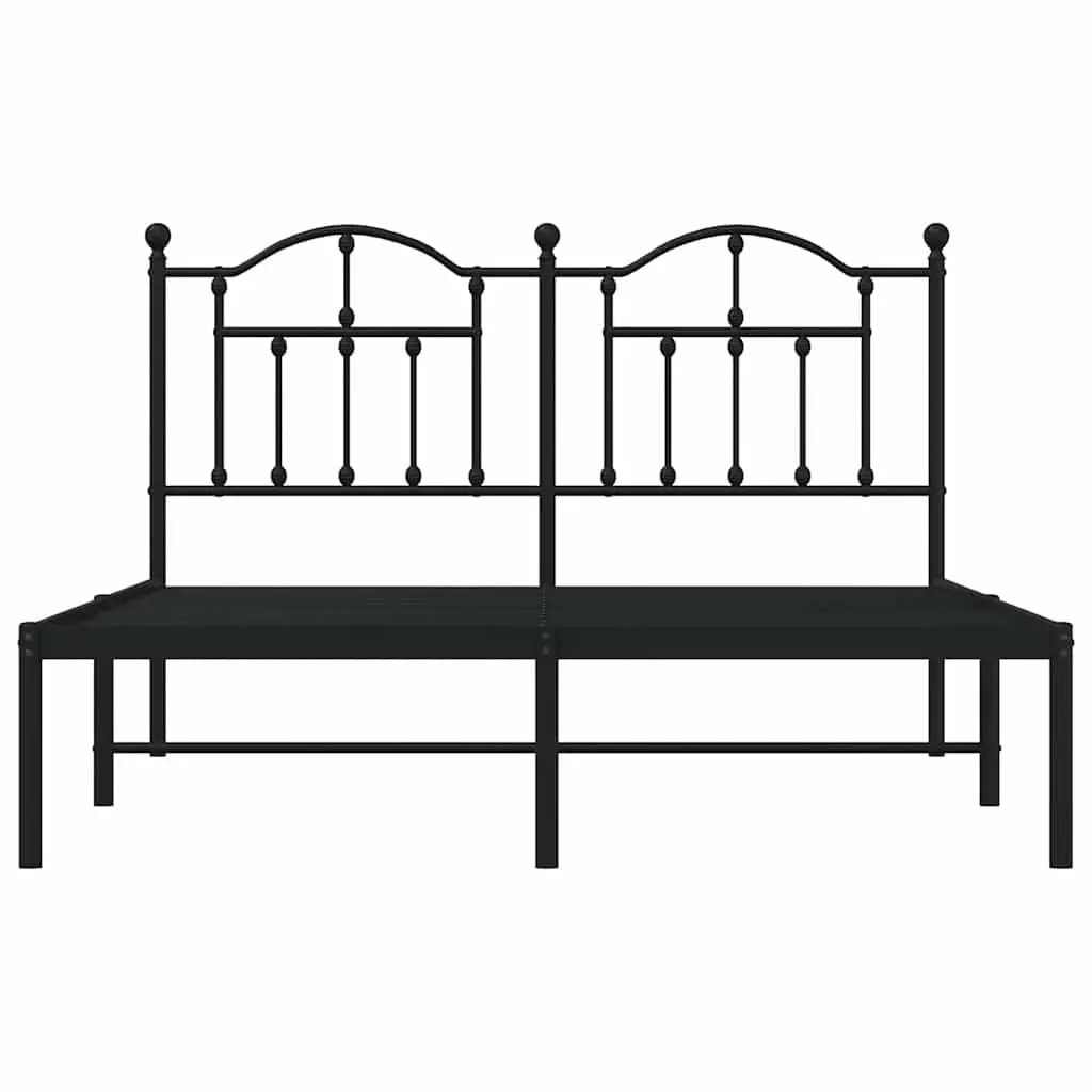 Black Metal Bed Frame 135x190 cm with Headboard
