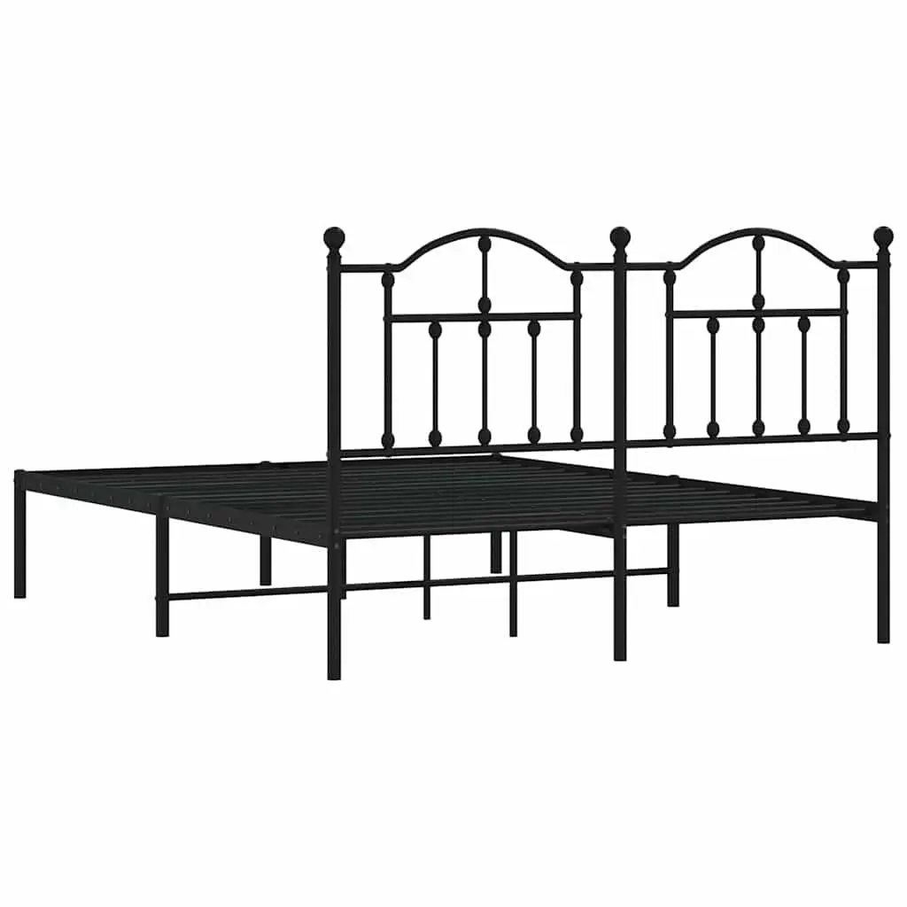 Black Metal Bed Frame 135x190 cm with Headboard