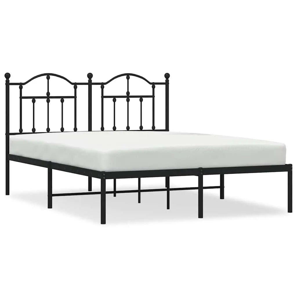 Metal Bed Frame 150x200 cm with Headboard Black Steel Bedroom Furniture