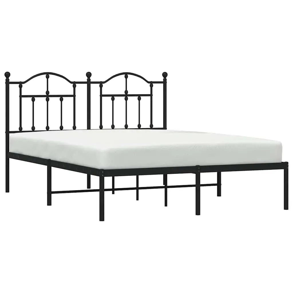 Metal Bed Frame 150x200 cm with Headboard Black Steel Bedroom Furniture