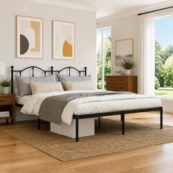 King Metal Bed Frame with Headboard, Slatted Base, Black