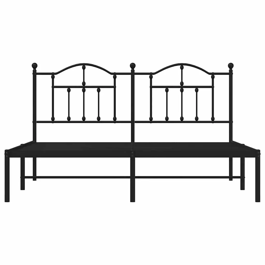 King Metal Bed Frame with Headboard, Slatted Base, Black