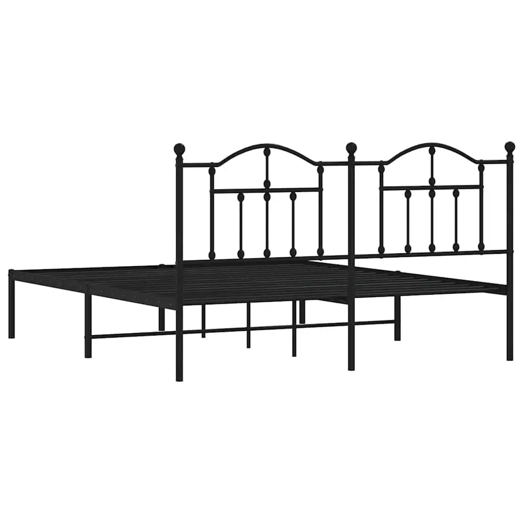 King Metal Bed Frame with Headboard, Slatted Base, Black
