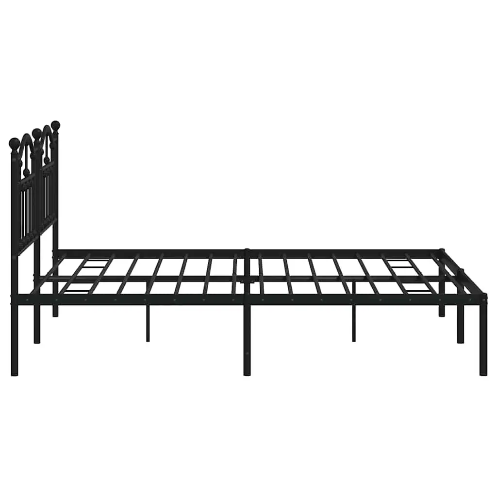 King Metal Bed Frame with Headboard, Slatted Base, Black