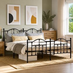 Elegant King Size Metal Bed Frame with Headboard