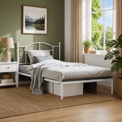 Elegant White Metal Bed Frame King Single 107x203cm