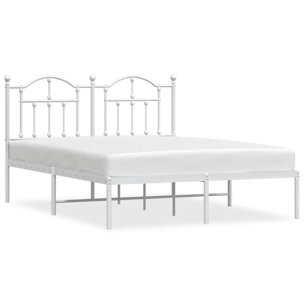 White Metal Bed Frame 135x190 cm with Headboard