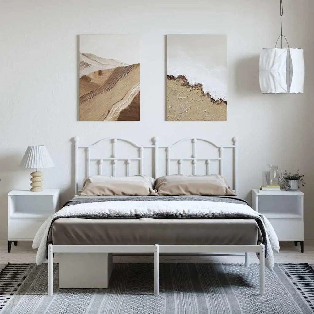 White Metal Bed Frame 135x190 cm with Headboard