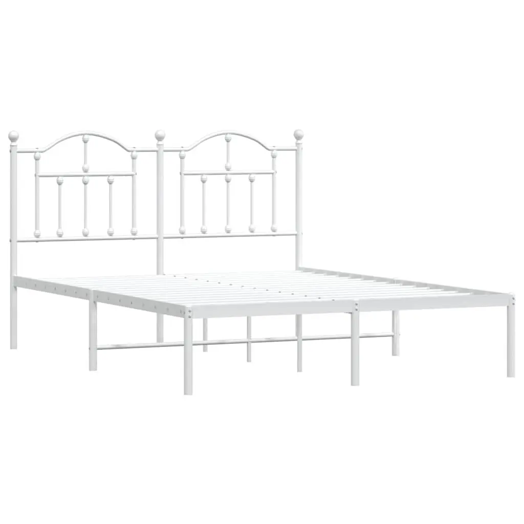White Metal Bed Frame 135x190 cm with Headboard
