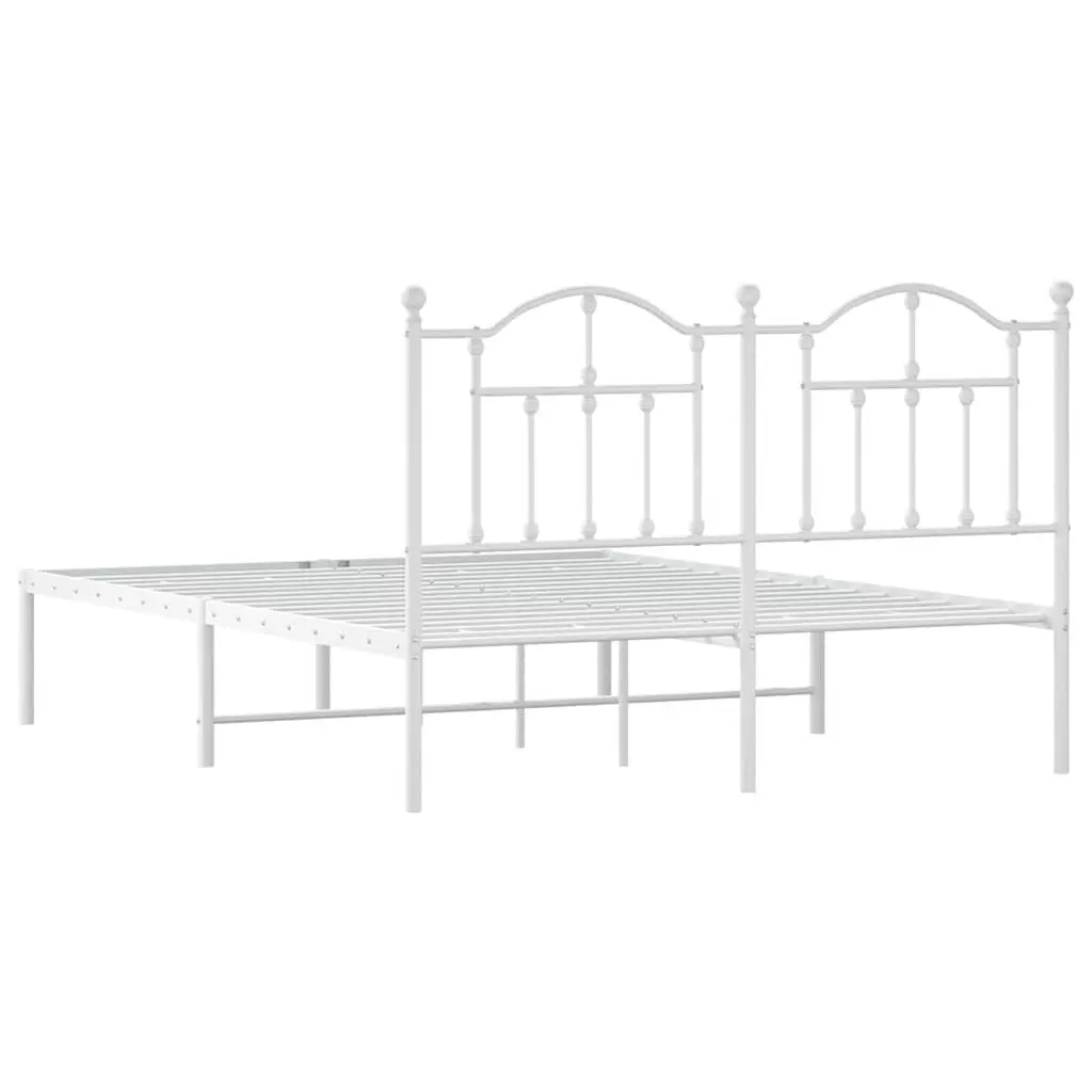 White Metal Bed Frame 135x190 cm with Headboard