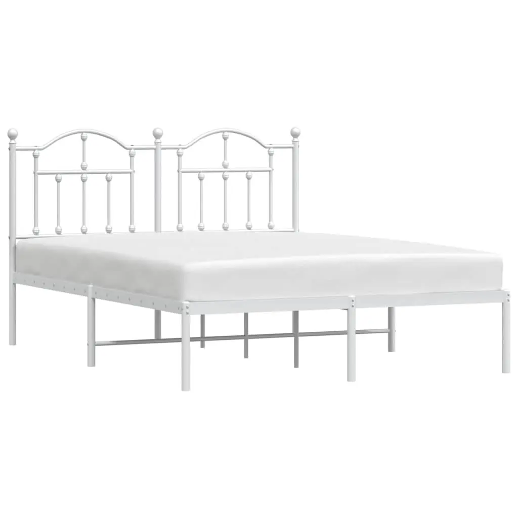 White Metal Bed Frame 135x190 cm with Headboard