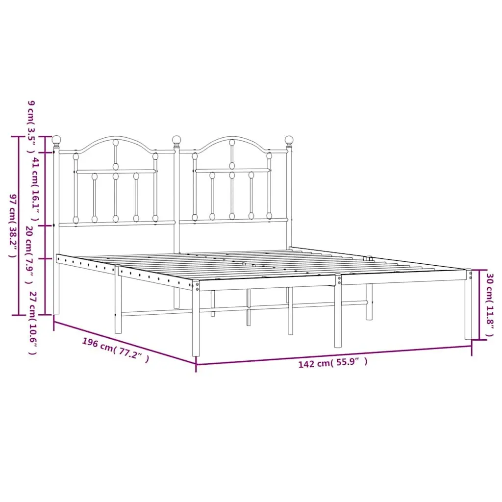 White Metal Bed Frame 135x190 cm with Headboard