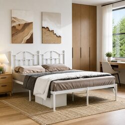 White Metal Bed Frame with Headboard 150x200 cm