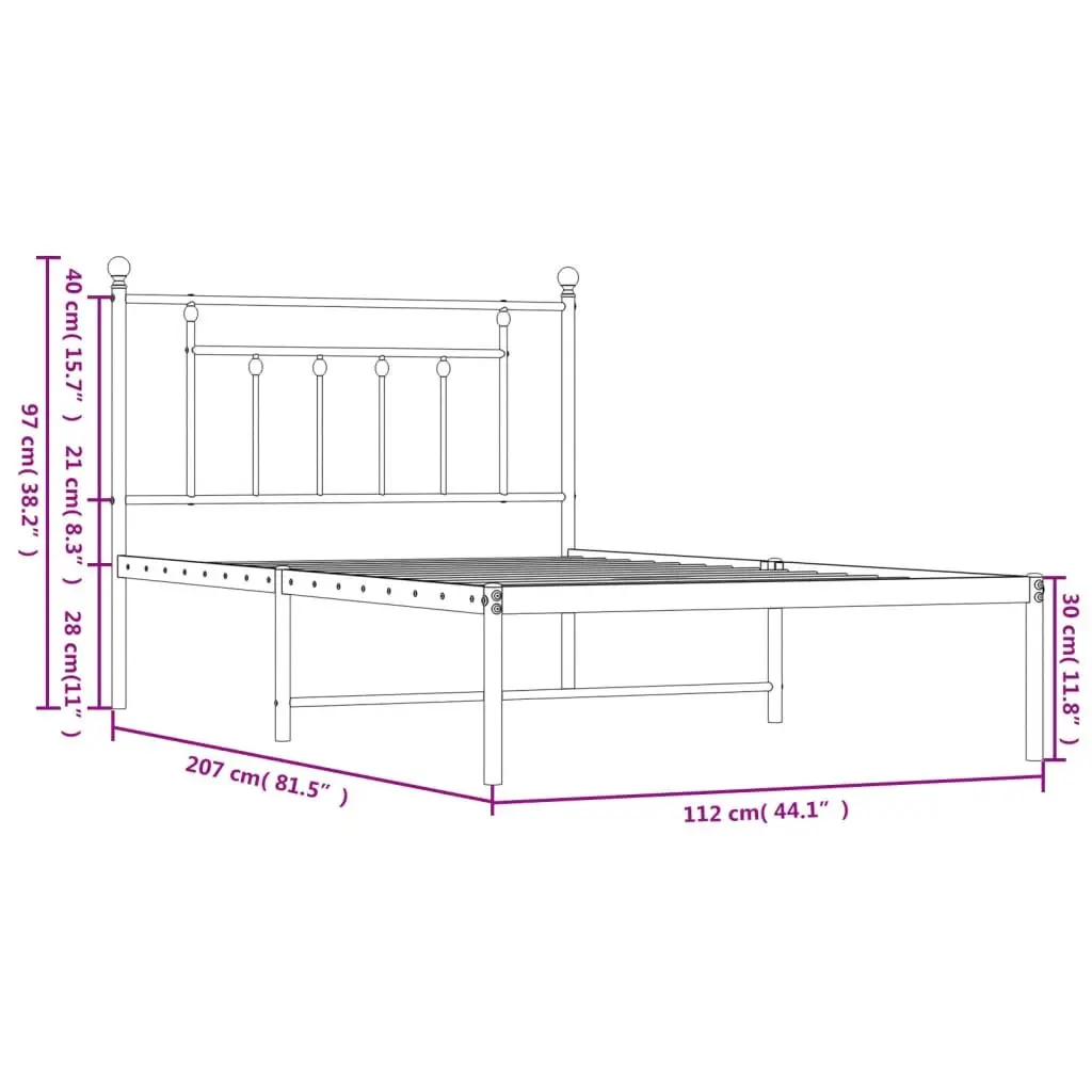 King Single Metal Bed Frame with Headboard 107x203cm