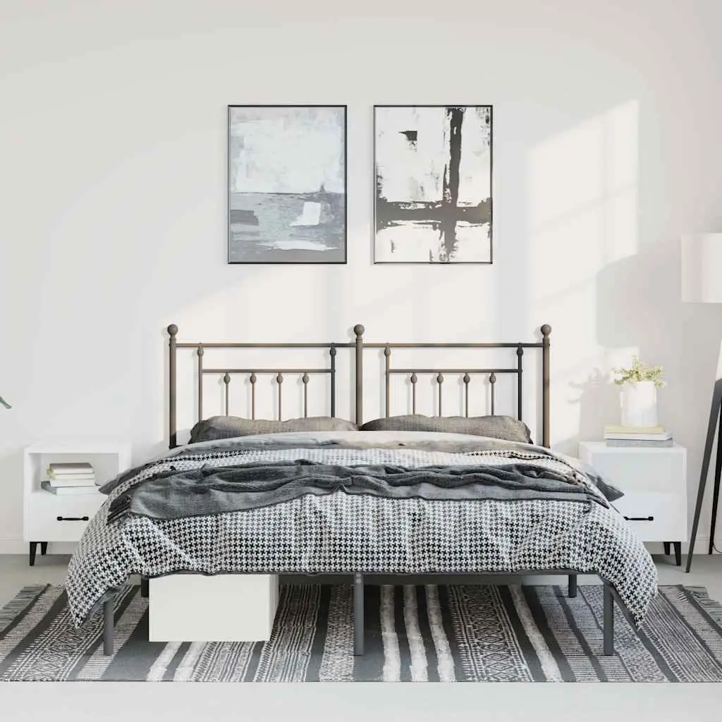 Metal Bed Frame Black 135x190 cm Powder-Coated Steel with Headboard Slatted Base