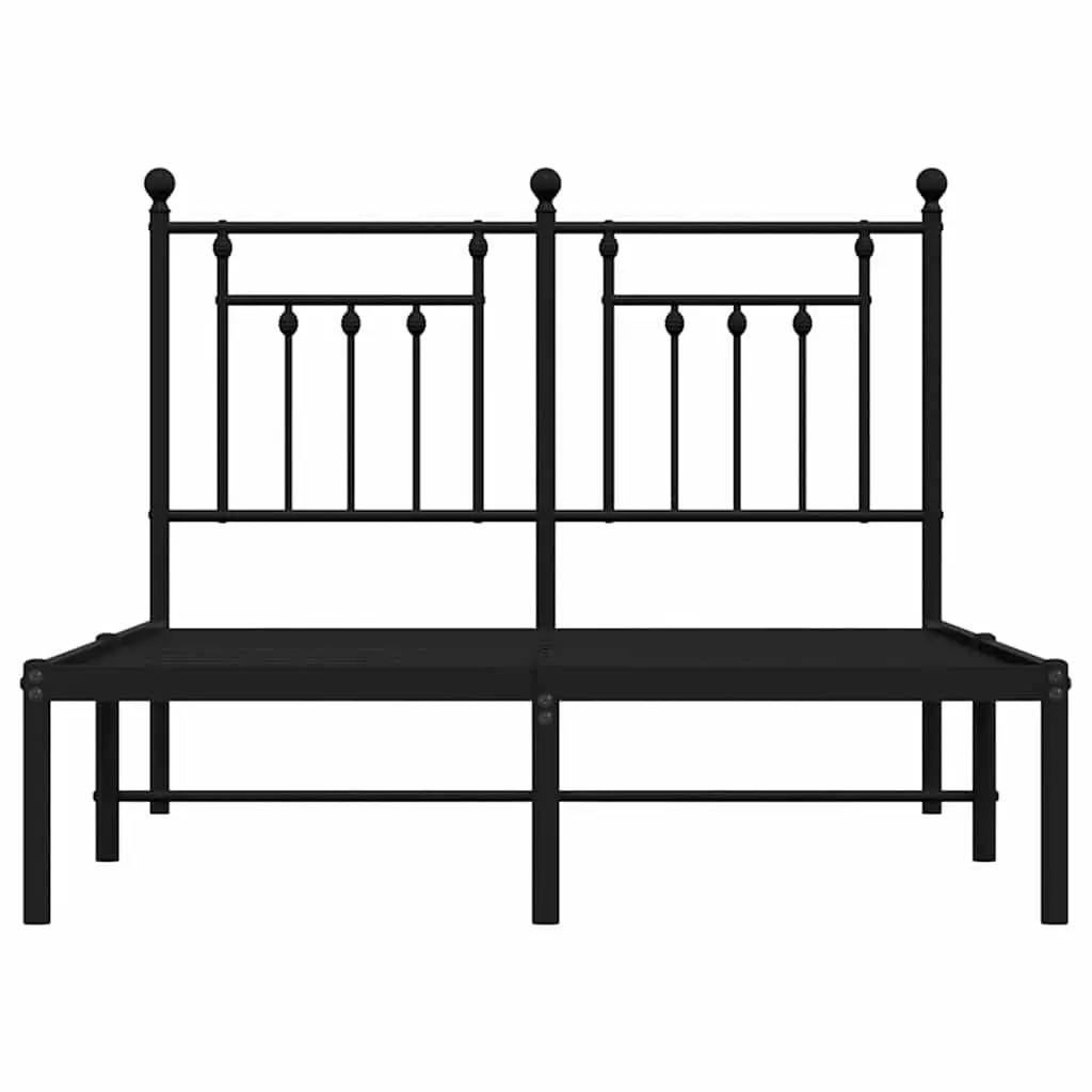 Metal Bed Frame Black 135x190 cm Powder-Coated Steel with Headboard Slatted Base