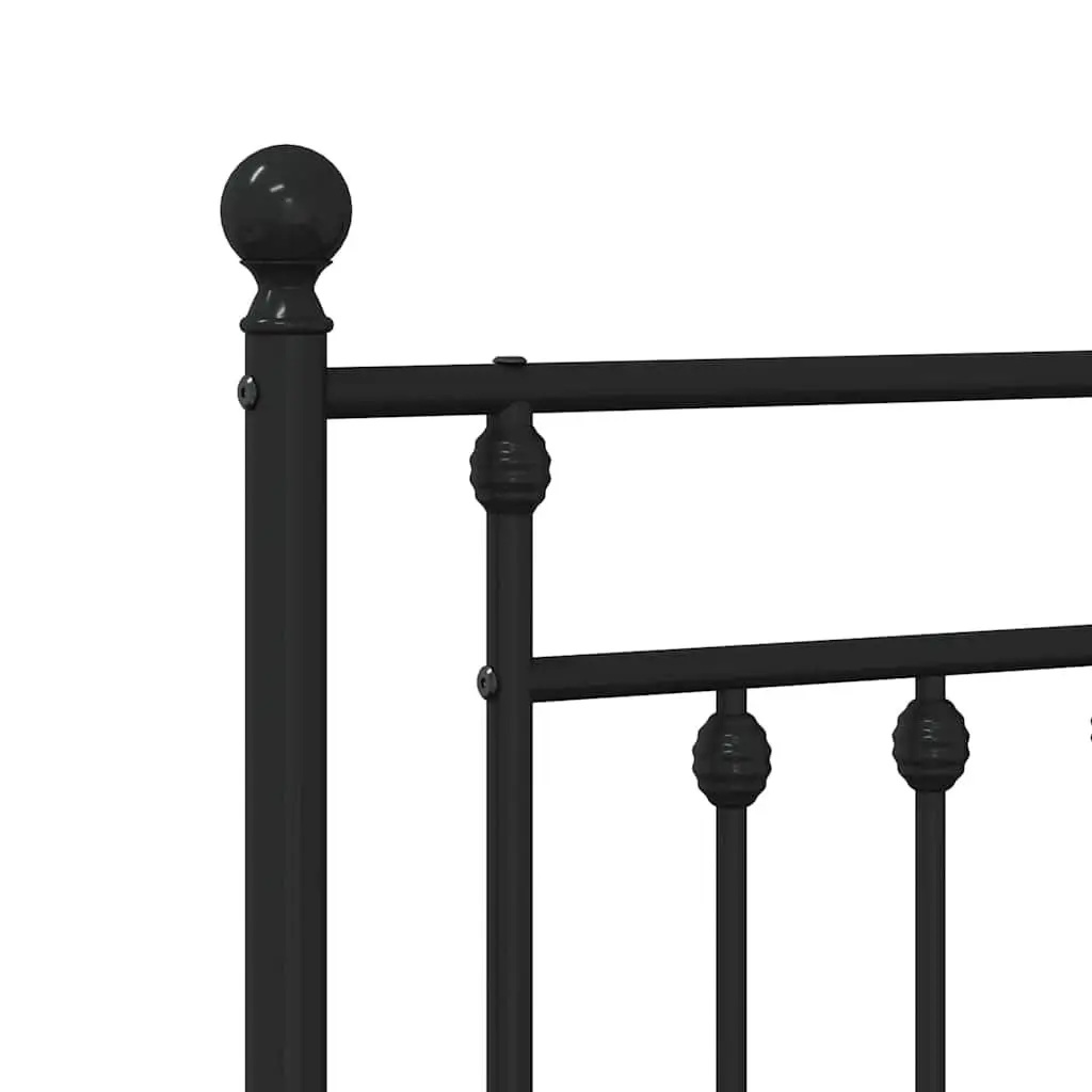 Metal Bed Frame Black 135x190 cm Powder-Coated Steel with Headboard Slatted Base