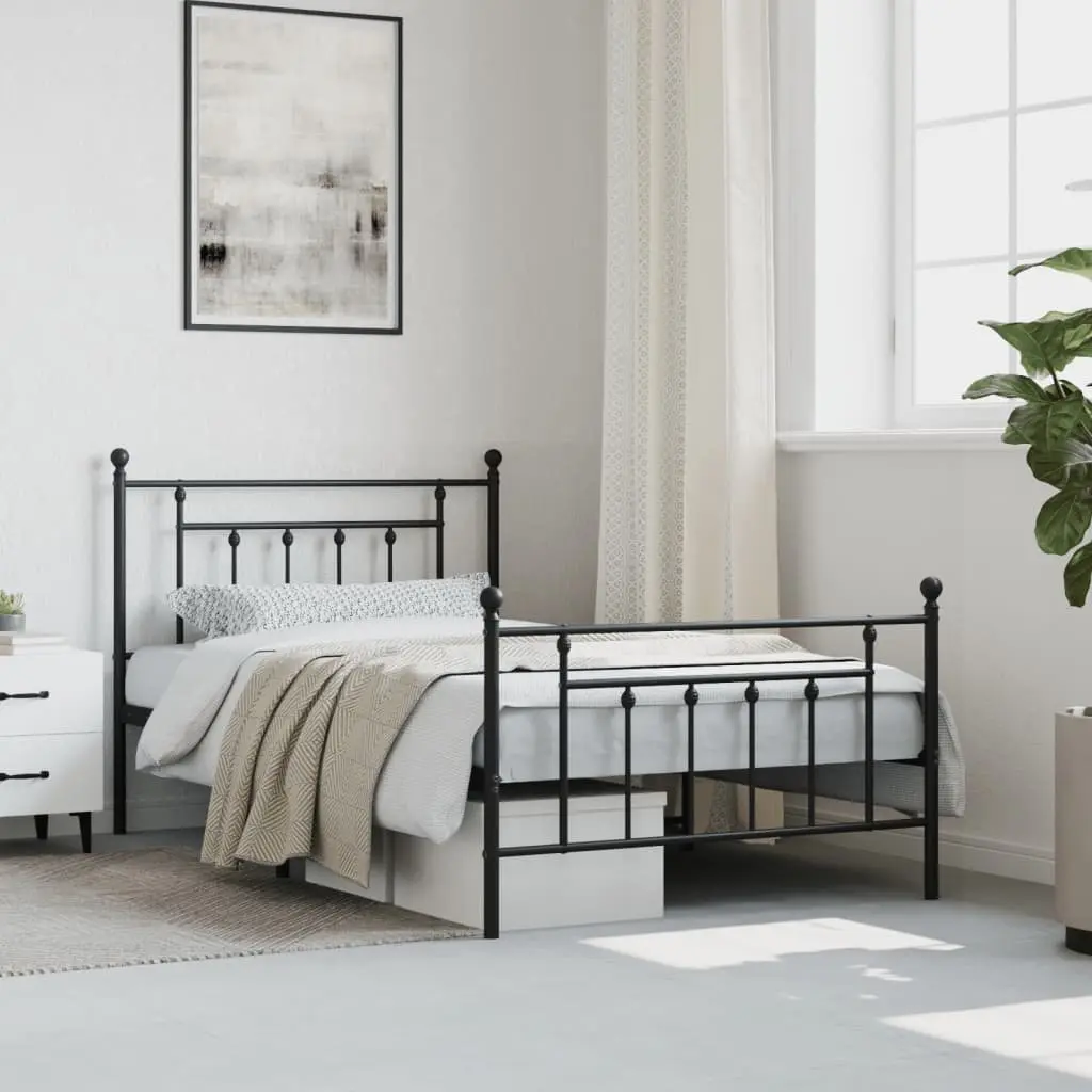 Metal Bed Frame Black 107x203cm Steel