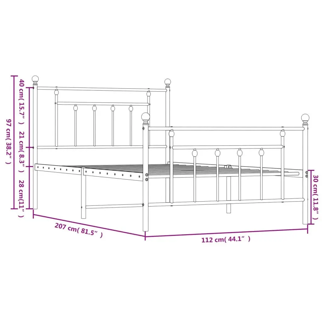 Metal Bed Frame Black 107x203cm Steel