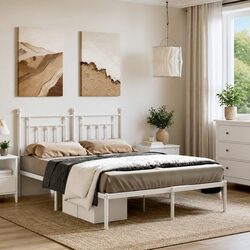 White Metal Bed Frame with Headboard 150x200 cm