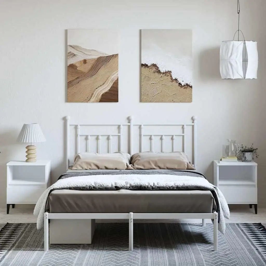 White Metal Bed Frame with Headboard 150x200 cm