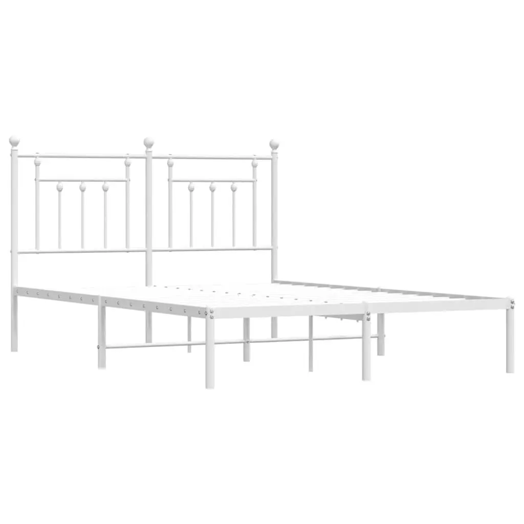 White Metal Bed Frame with Headboard 150x200 cm
