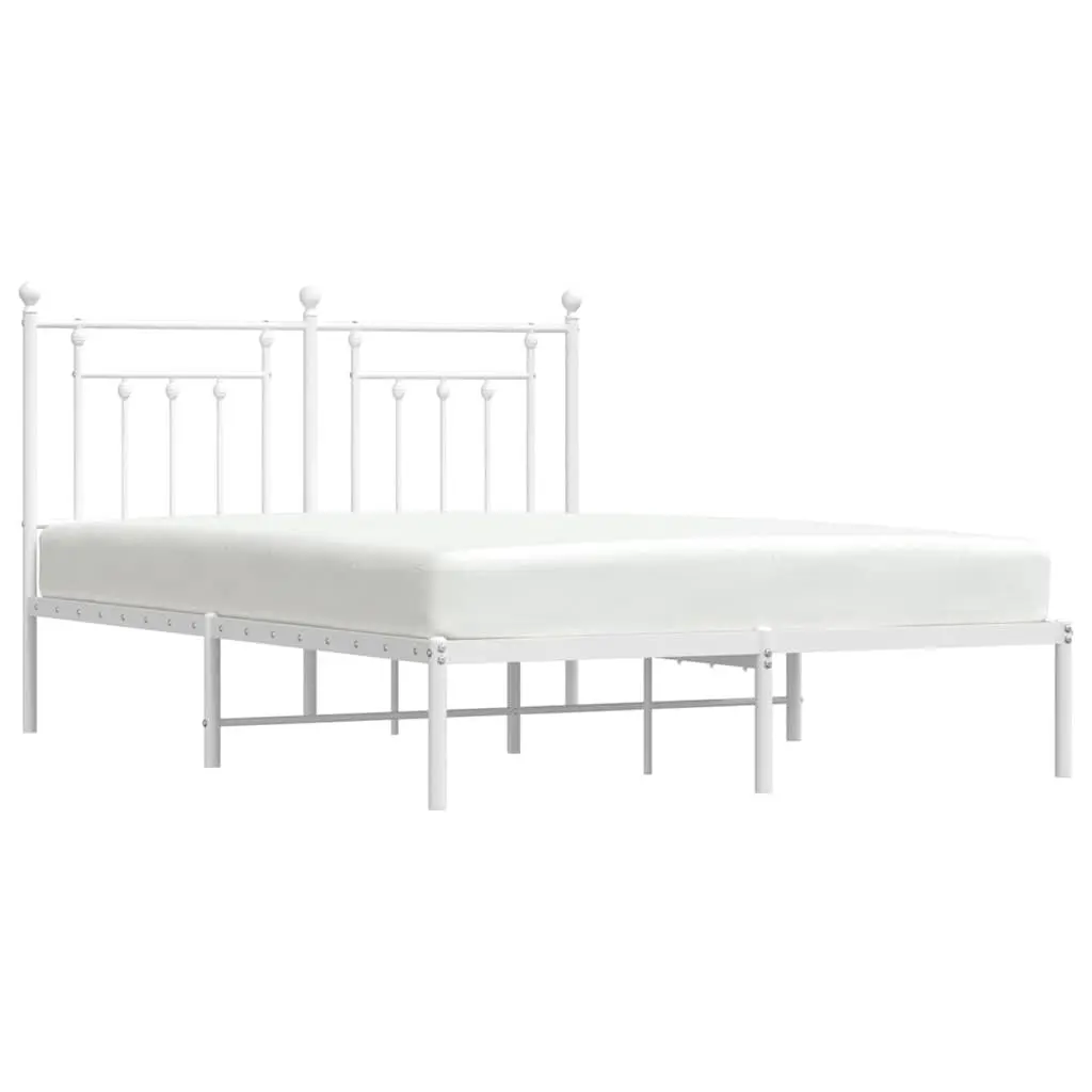 White Metal Bed Frame with Headboard 150x200 cm
