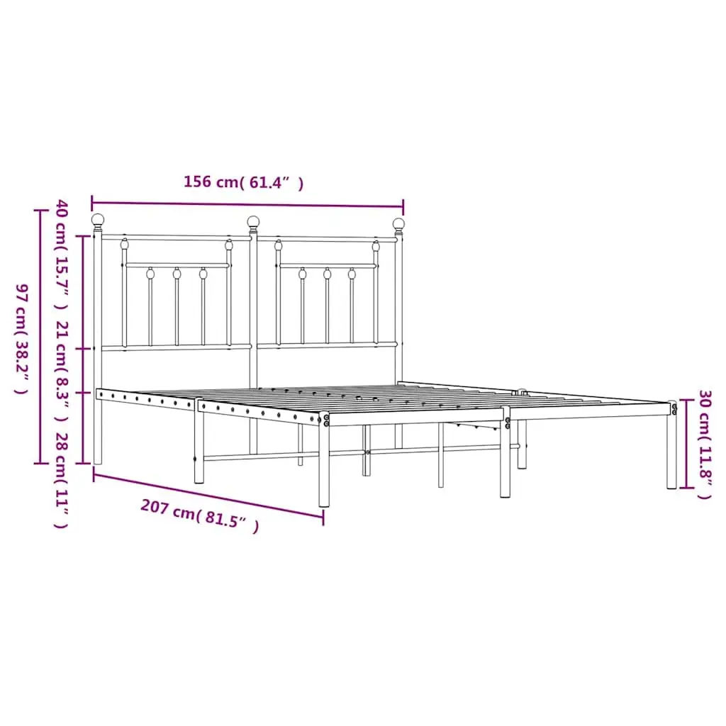 White Metal Bed Frame with Headboard 150x200 cm