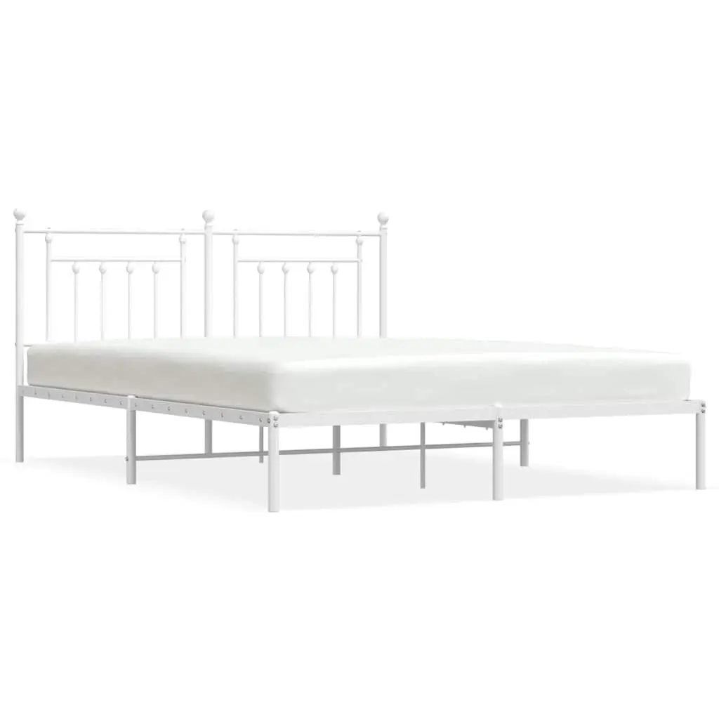 Metal Bed Frame King Size White Powder-Coated Steel with Headboard and Under-Bed Storage