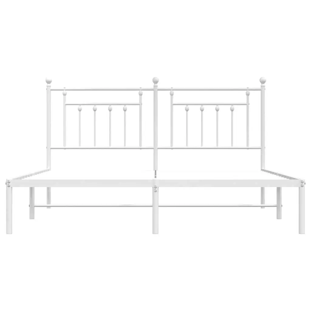 Metal Bed Frame King Size White Powder-Coated Steel with Headboard and Under-Bed Storage