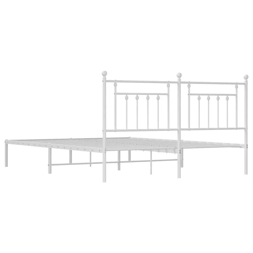 Metal Bed Frame King Size White Powder-Coated Steel with Headboard and Under-Bed Storage