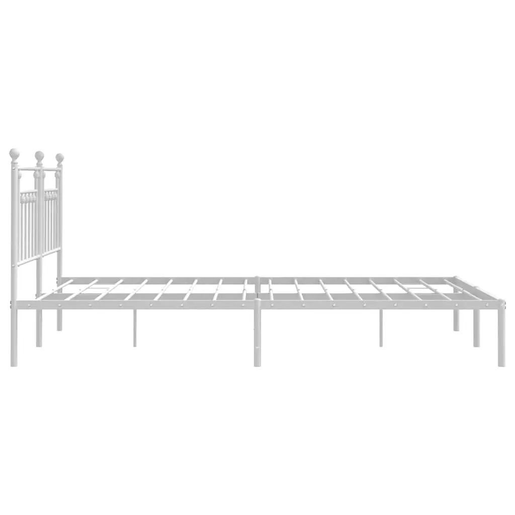 Metal Bed Frame King Size White Powder-Coated Steel with Headboard and Under-Bed Storage
